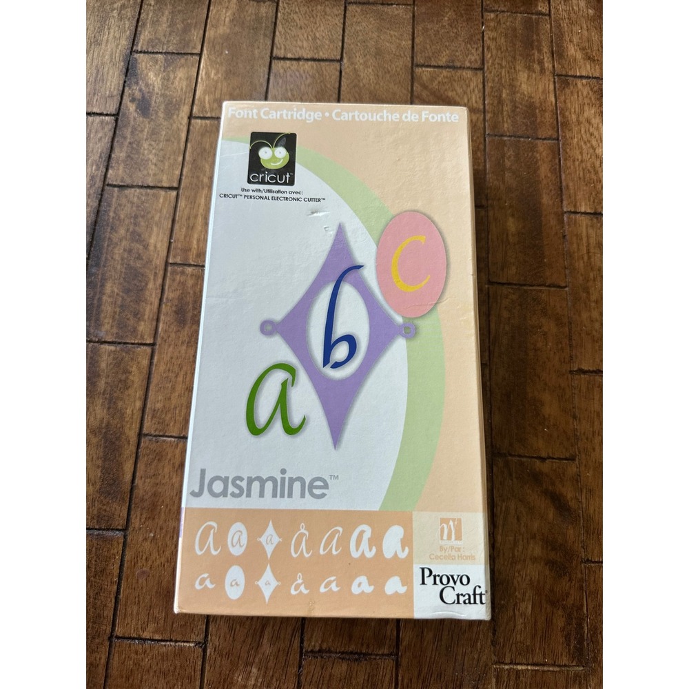 Cricut Jasmine Font Cartridge Provo Craft 29-0015 Complete Set with Overlay Box